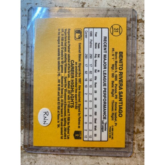 Donruss 1987 Benito Santiago Rated Rookie Baseball Card #31 Encased - Picture 2 of 2